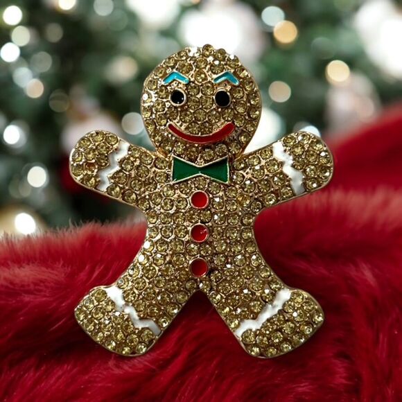 Gingerbread Man Brooch Necklace Pendant - Winter Fashion Statement Piece - Picture 3 of 7
